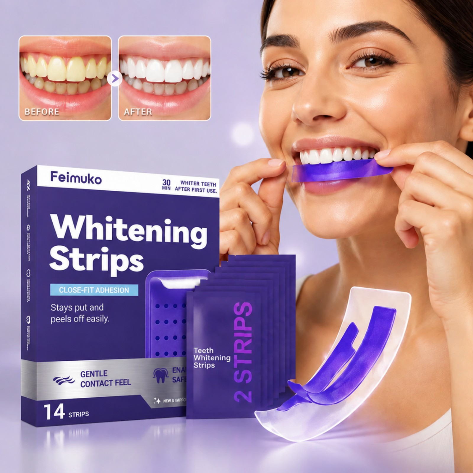 Teeth Whitening Gel Refills - 7pcs Premium Purple Whitening Strips Professional